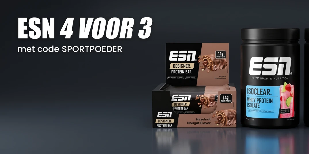 ESN 4 voor 3 · het goedkoopste van 4 items gratis, onder de 4 items 10% met code SPORTPOEDER · t/m woensdag 23 september