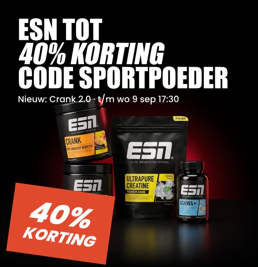 ESN-sale · tot 40% korting met code SPORTPOEDER, plus de nieuwe Crank 2.0 · t/m woensdag 9 september