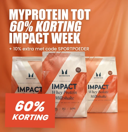MyProtein Impact Week · tot 60% korting op bijna alles, plus 10% extra met code SPORTPOEDER
