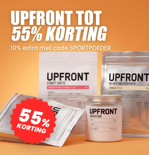 Upfront tot 55% korting · 10% extra met code SPORTPOEDER · gratis Electrolytes bij een doosje gels