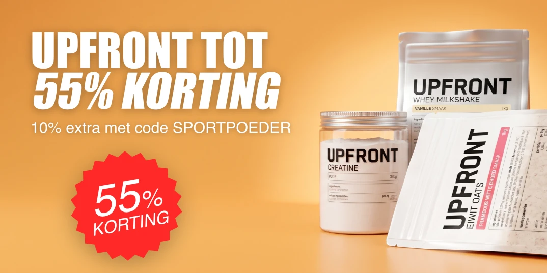 Upfront tot 55% korting · 10% extra met code SPORTPOEDER · gratis Electrolytes bij een doosje gels