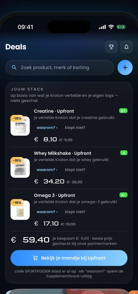 Scherm deals van de Kroton-app