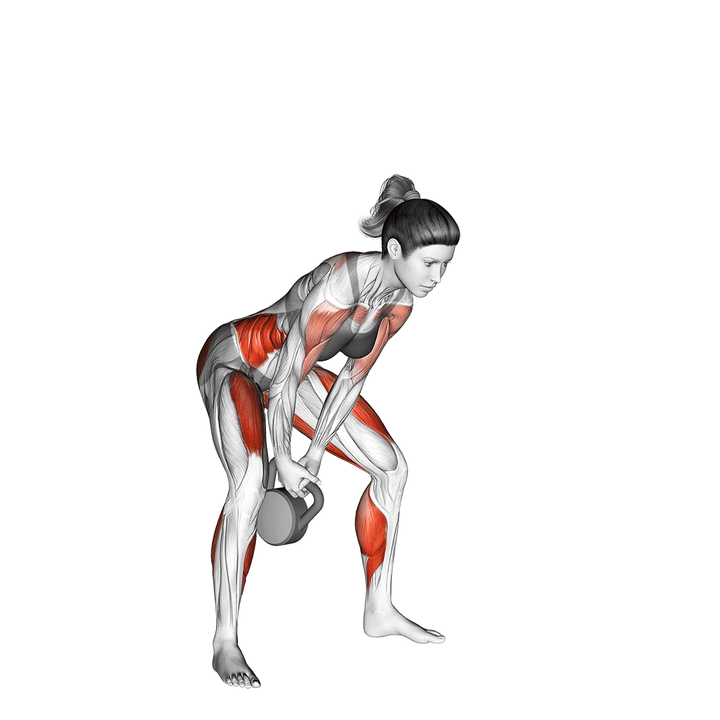 Animatie van de kettlebell swing, uitgevoerd door een vrouw
