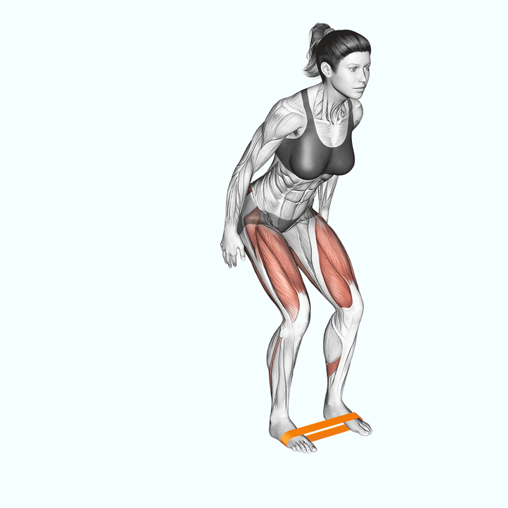Animatie van de lateral band walk, uitgevoerd door een vrouw