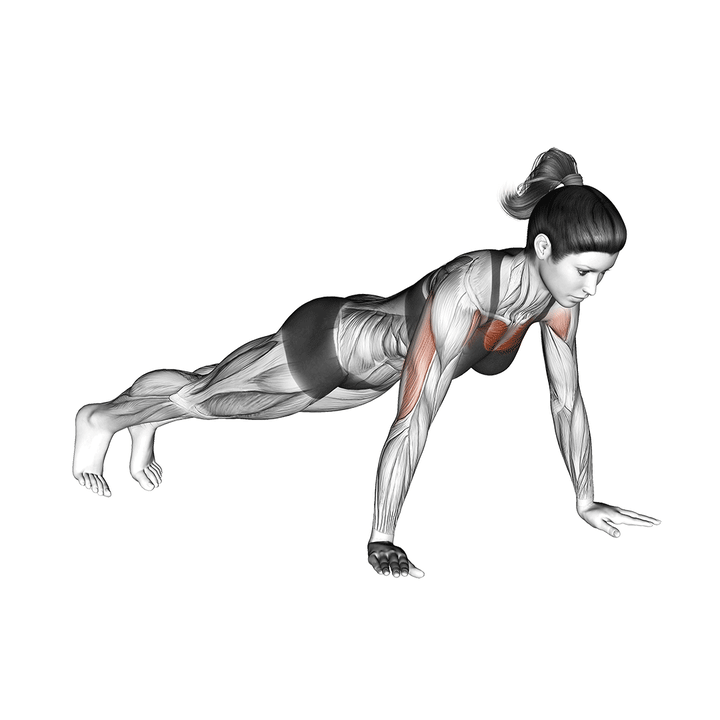 Animatie van de push-up, uitgevoerd door een vrouw