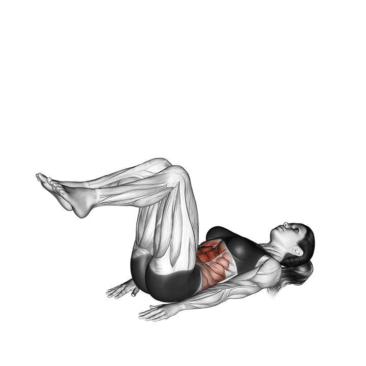 Animatie van de reverse crunch, uitgevoerd door een vrouw