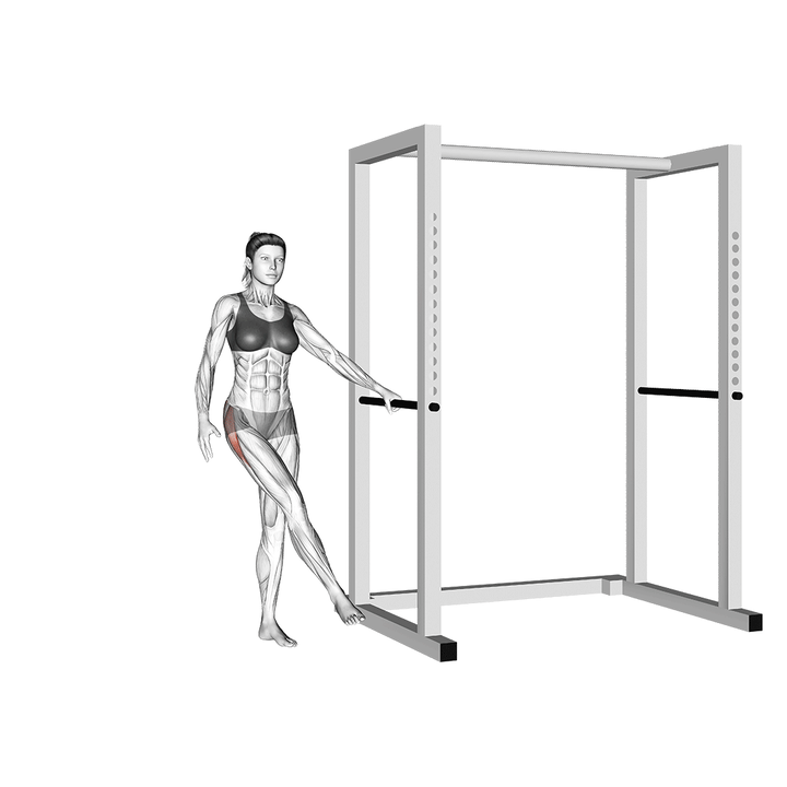 Animatie van de side-lying leg raise, uitgevoerd door een vrouw